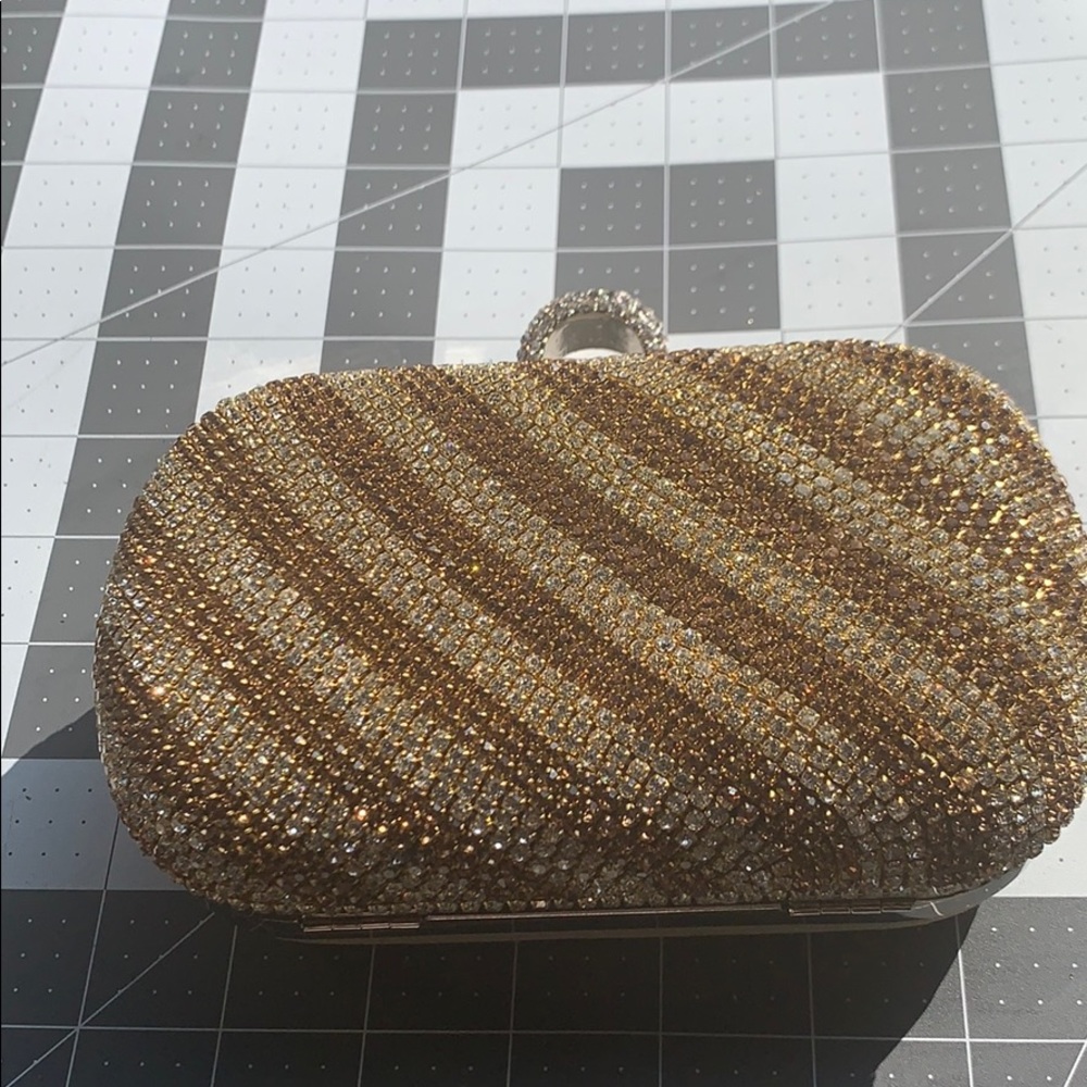 Gold tone rhinestone clutch purse